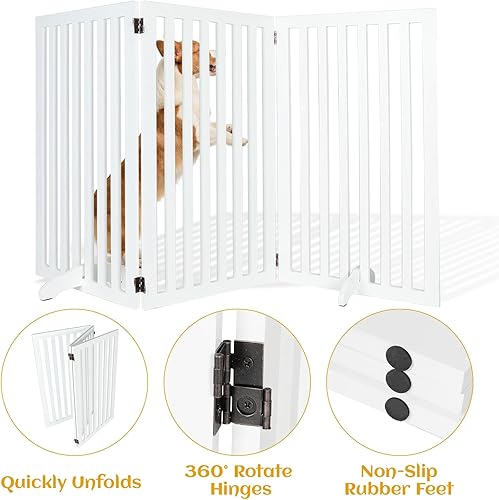 Miniatura 2 de FarLargo Puerta para perros, 3 paneles, puerta plegable para mascotas con 2 pies de apoyo, valla para perros de 24 pulgadas de altura, puertas de