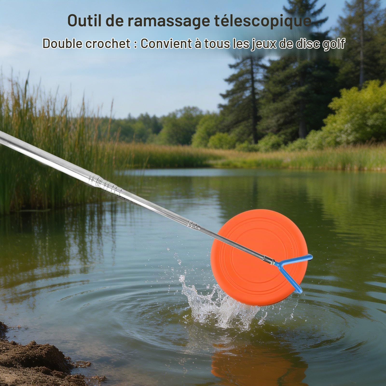 Outil Télescopique Préhensible Barre Magnétique avec 2 Crochets Aimant, 300cm Perche Extensible Pousser Tirer Préhenseur Fils Récupérateur Disque Golf Zones Difficiles D'accès