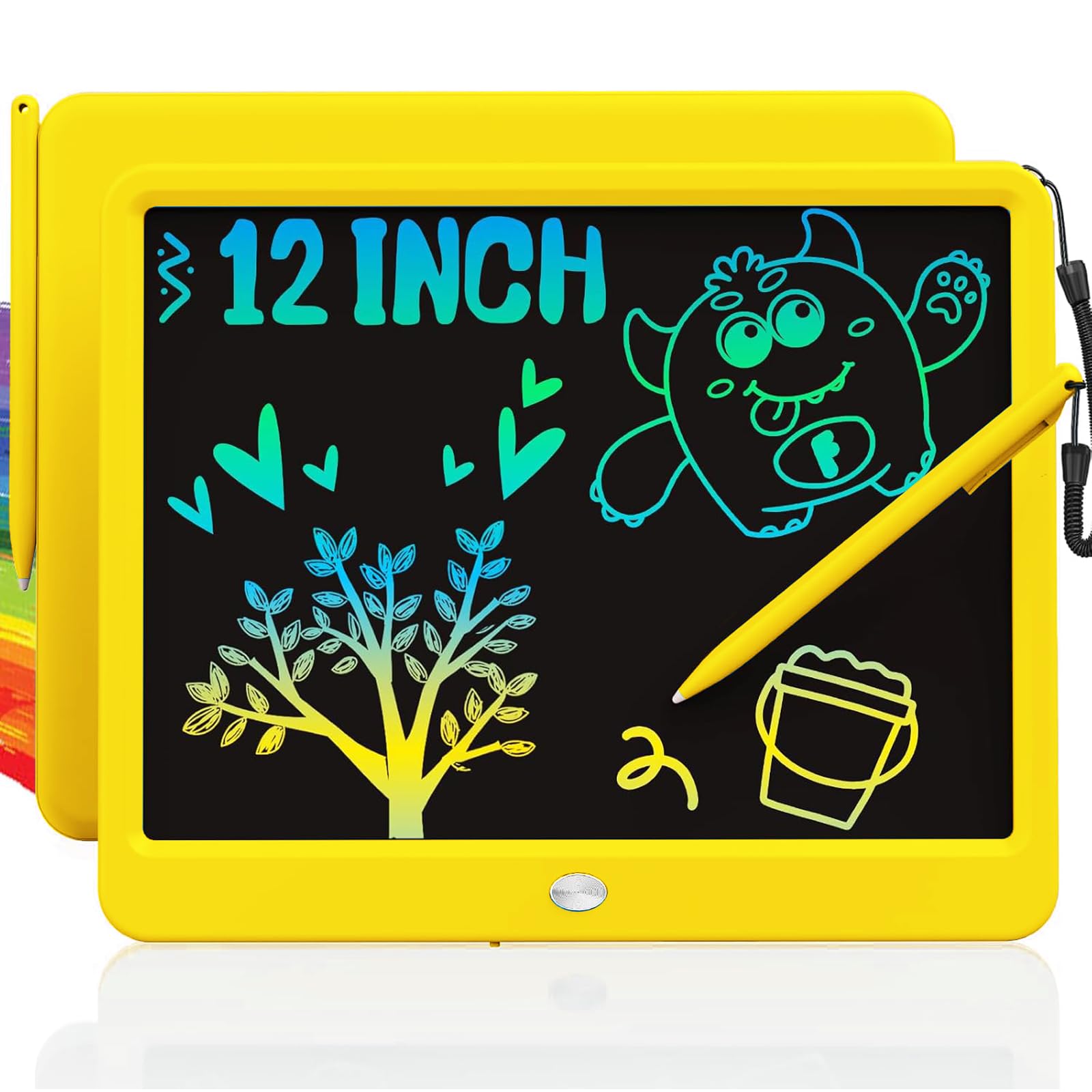 TEKFUN 12 Inch LCD Writing Tablet for Kids, Coloring Drawing Pad, Mess Free Doodle Board, Airplane Travel Toys for Boys and Toddlers, Road Trip Essentials, Gifts for 3-8 Year Old Girls (Yellow)