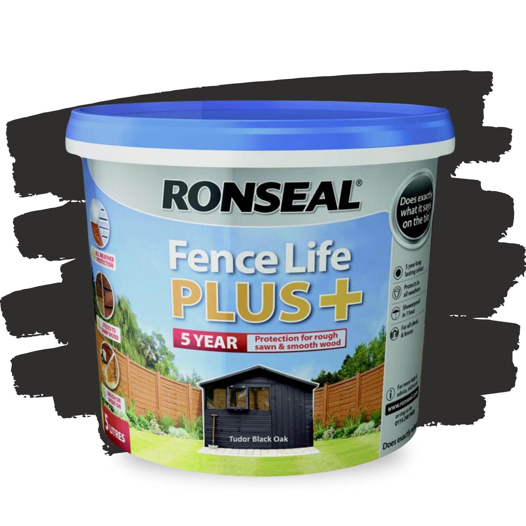 SAVING HUB 2X Fence Paint 5L – Shed & Fence Life Plus Paint for Outdoor Wood – Weatherproof Garden Paints – for Rough Sawn & Smooth Timber – Exterior Wood Treatment, (Tudor Black Oak, 5 Liter)