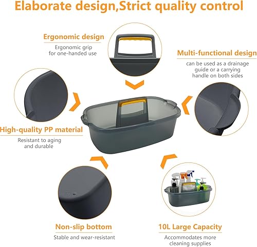 Miniatura 3 de Organizador de limpieza con asa, cesta de almacenamiento portátil para suministros de baño, productos de limpieza y herramienta de fregadero (gris