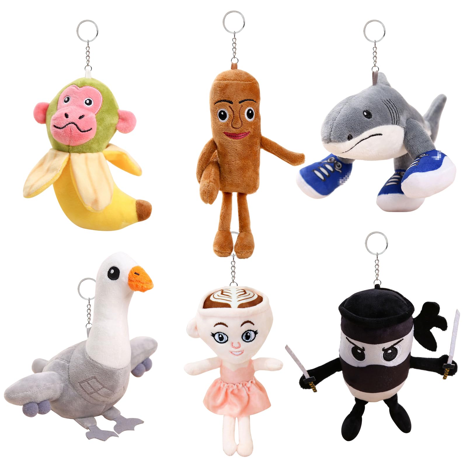 6 PCS Italian Brainrot Plush Toys Set (15-18cm) Soft Shark and Tung Tung Tung Sahur Plush Pendant Cappuccino Assassino and Ballerina Plushies for Age3+ Kid Adult Imaginative Play Collectors