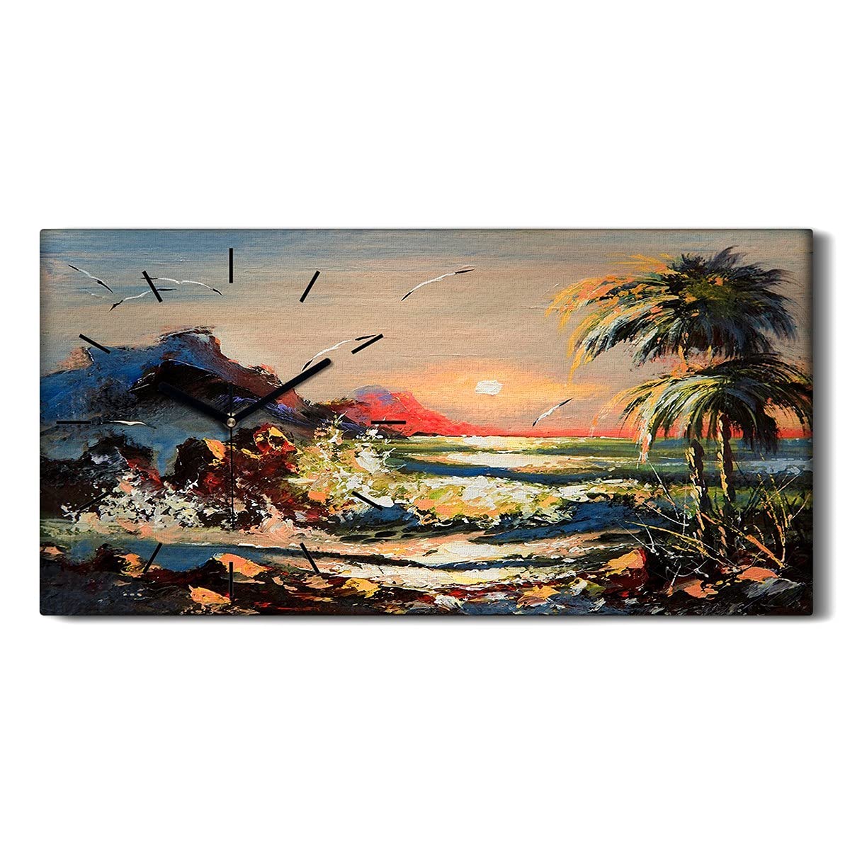 Horloge sur toile coucher de soleil 60x30cm pour salon
