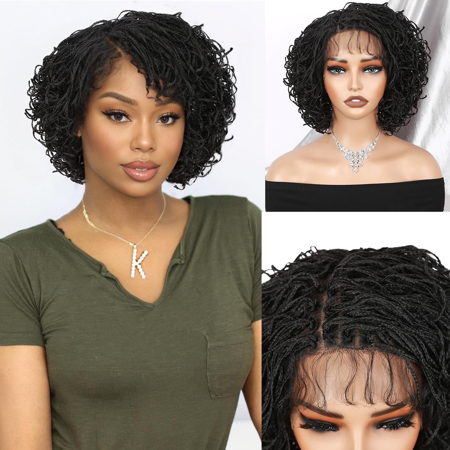 Full Lace Short Passion Twist Wig Knotless Braided Synthetic Hair Amazon.com : Fancy Hair Double Full Lace Knotless Braided  main image 3