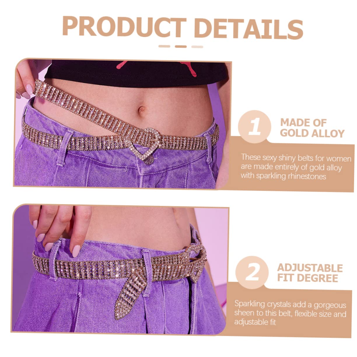 Ipetboom 3 Piezas Cinturón Rhinestone para Mujeres Cinturón para Jeans