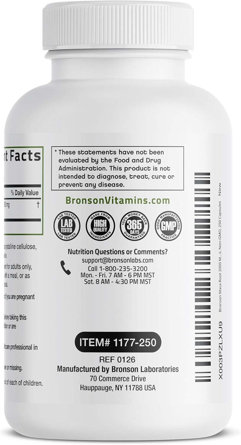 Bronson Maca Root Lepidium Meyenii Non-GMO, 250 Vegetarian Capsules - Image 5