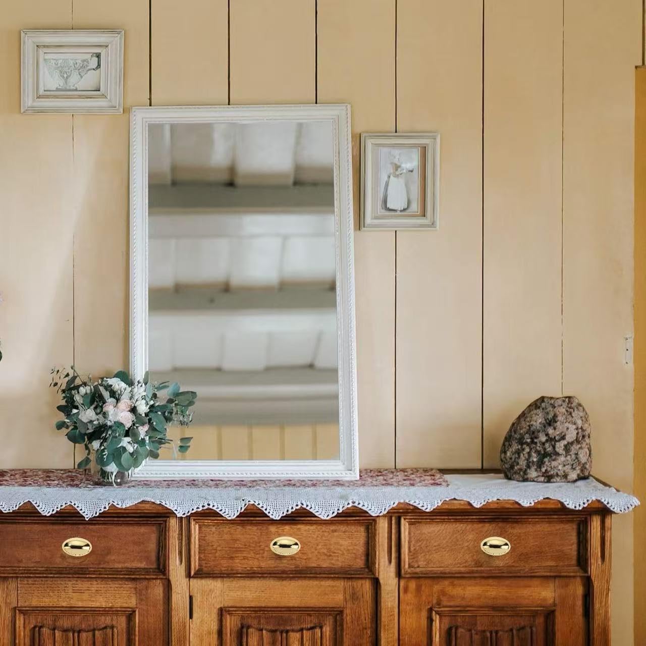 khtumeware 100% Solid Aged Brass Vintage Retro Classic Knobs Cabinet 1-1/2 inch Diameter Egg Knobs for Kitchen Cabinets,Bathroom Dressers and Cupboards(5,Oval knob)