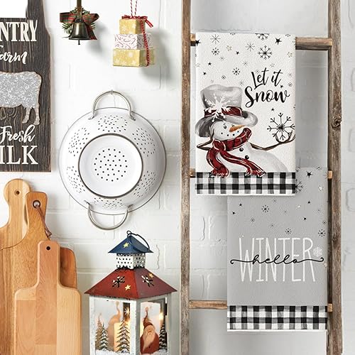 Miniatura 3 de Artoid Mode Juego de 2 toallas de cocina de invierno con diseño de muñeco de nieve con diseño de muñeco de nieve de búfalo, 18 x 26 pulgadas,