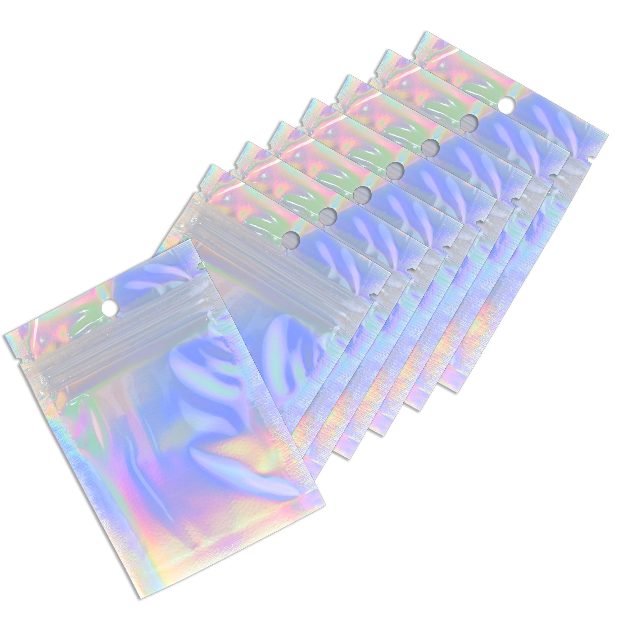 100 Pack Holographic Resealable Plastic Bags for Food Storage, Zipper Bags with Clear Front Window, Packaging Pouch for Small Business (100 Pack,