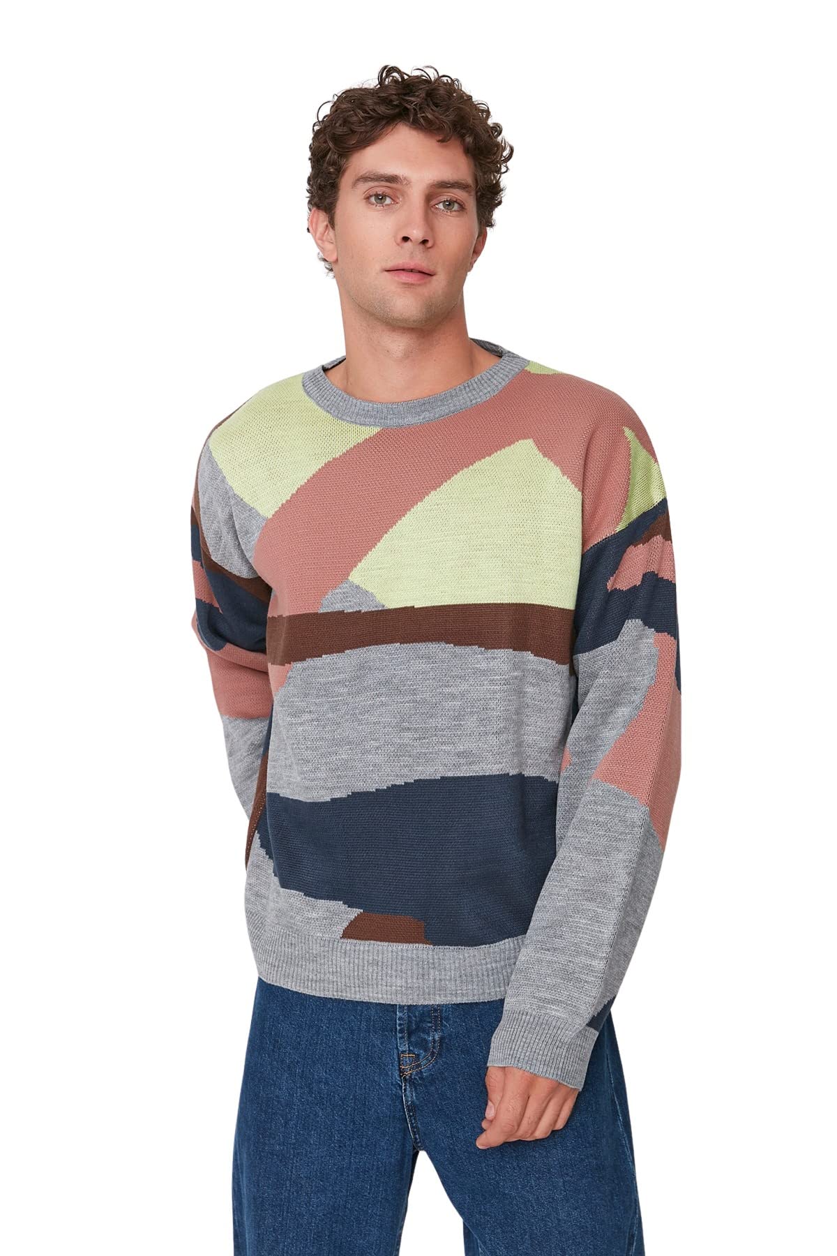 Trendyol Man Young Oversize Basic Crew Neck Knitwear Sweater Multicolor