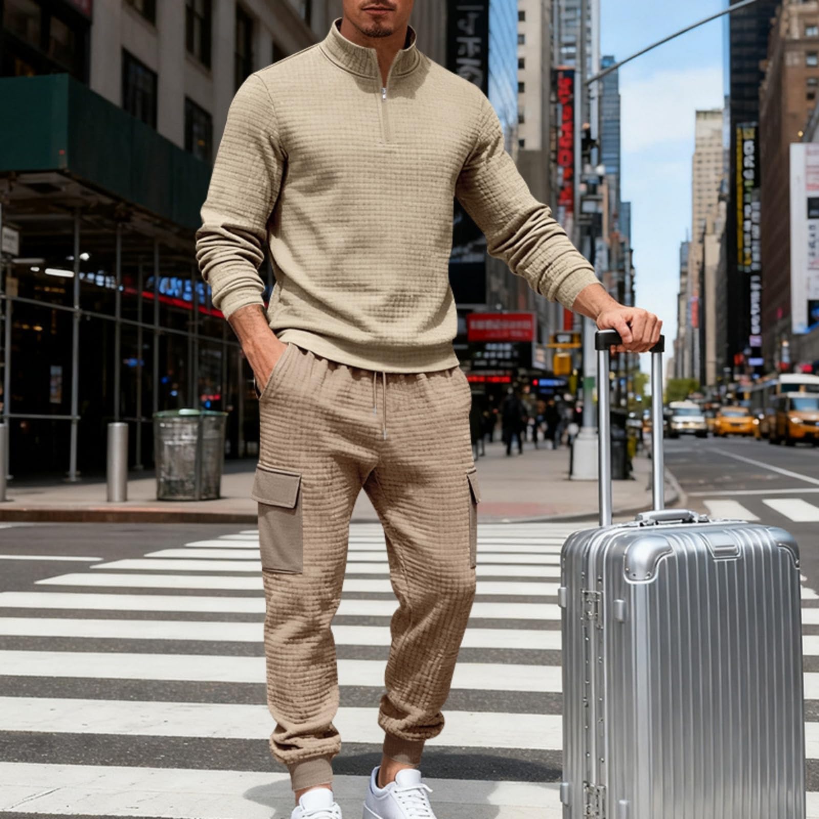 Generisch Herren Jogginganzug Set 2-Teiliger Einfarbig Trainingsanzug | Langarm Sweatshirt mit 1/4 Reißverschluss & Jogginghose,Regular Fit,2-teiliger Tracksuit,für Training,Gym,und Freizeit
