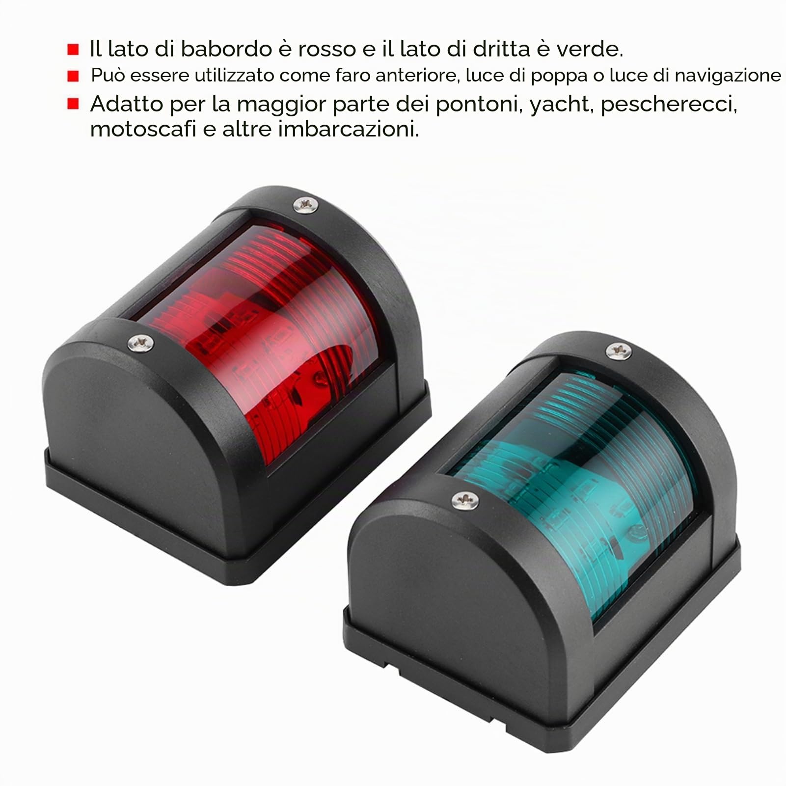 Qiilu Luci di Navigazione per Barche imbarcazioni Coppia di luci di segnalazione di navigazione luci di segnalazione impermeabili 12V IP66 verde rosso per yacht per imbarcazioni marittime