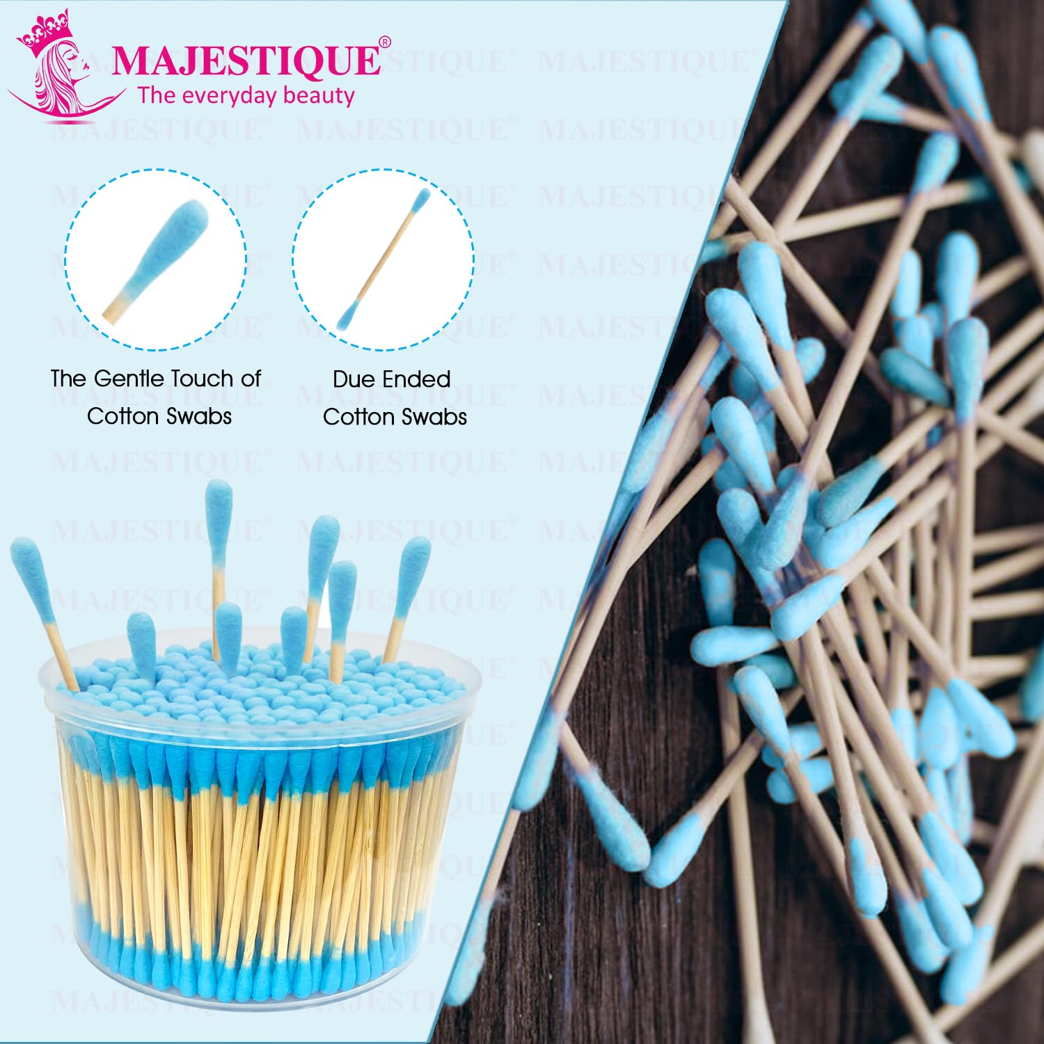 Majestique 500Pcs Round Heads, Ear Cleaner Buds 100% Biodegradable & Environment-Friendly Cotton Swab Stick Multi-Functional Tool for Cleaning Needs - (Pack of 2) 3