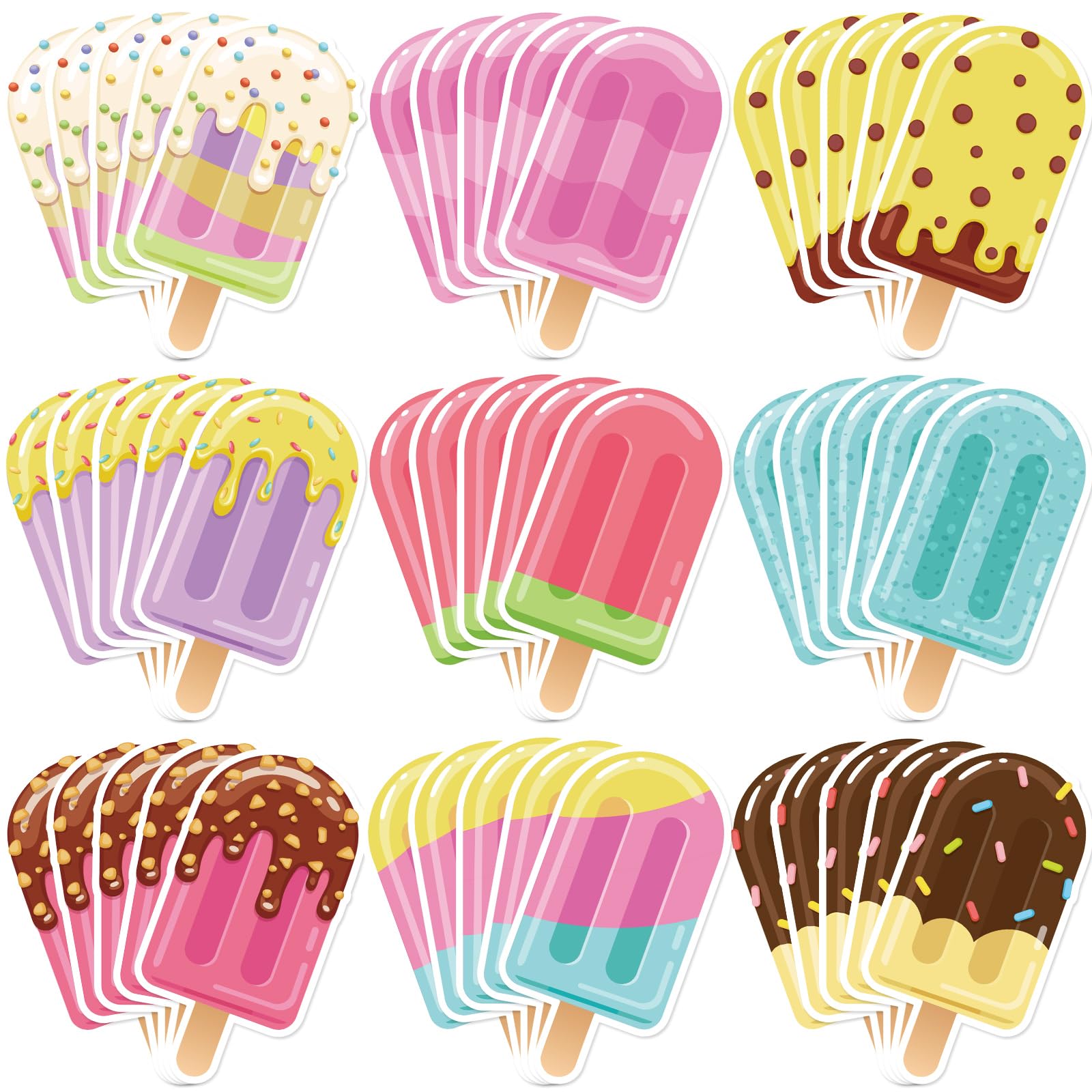 Dianelhall 45 Pcs Ice Pop Party Decoration Summer Ice Cream Cutouts Colorful Birthday Paper Cutouts Decoration for Teacher Student Summer Party Classroom Decor