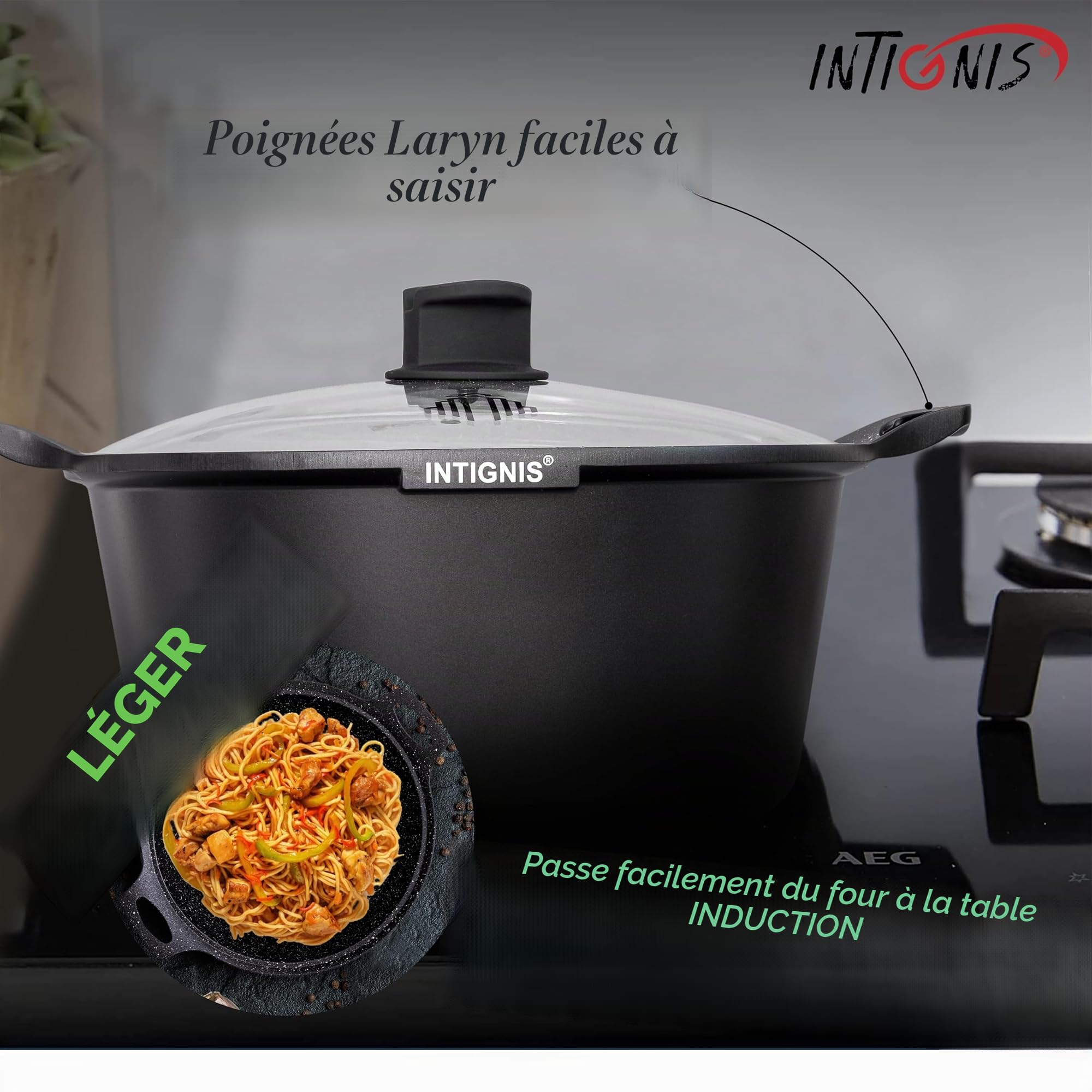 Cocotte avec couvercle – Grande 32 cm | 10 litres | 15 pouces – Compatible induction – Revêtement antiadhésif en céramique GREBLON sans produits chimiques
