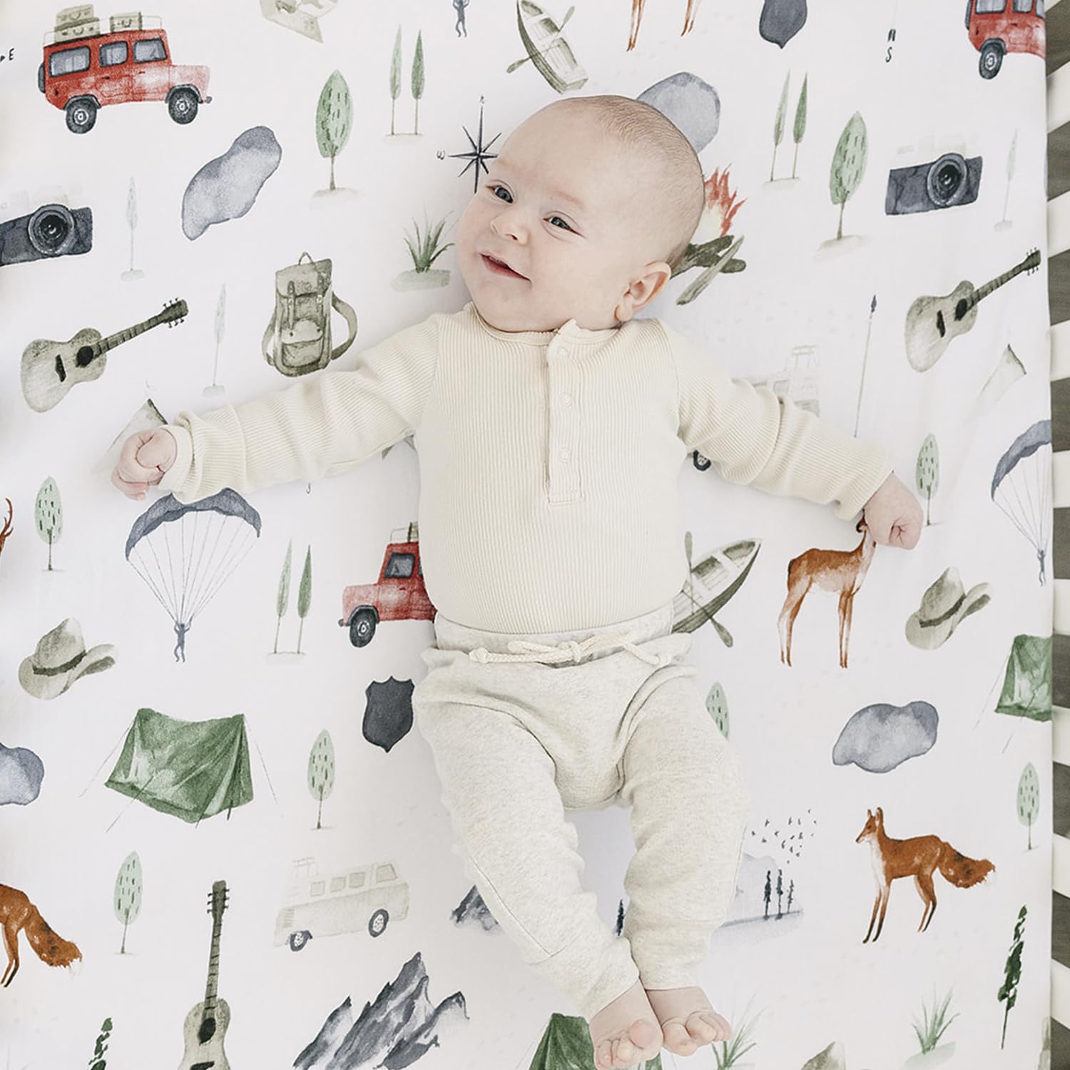 FIVANGIN 2er-Pack Premium-Spannbettlaken für Babybett-Matratze – ultraweiches Baumwollmischgewebe, sicher und anschmiegsam, und stilvolles Woodland-Kinderbettlaken (Entdecken Sie)
