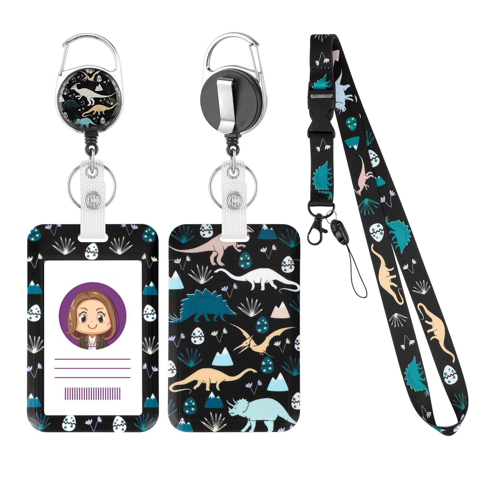 Porta Tarjetas Identificativas con Cordón, Dinosaurios Porta Tarjetas Llavero Retráctil con Lanyard Cordón para el Cuello de la escuela oficinas Colgante Clave
