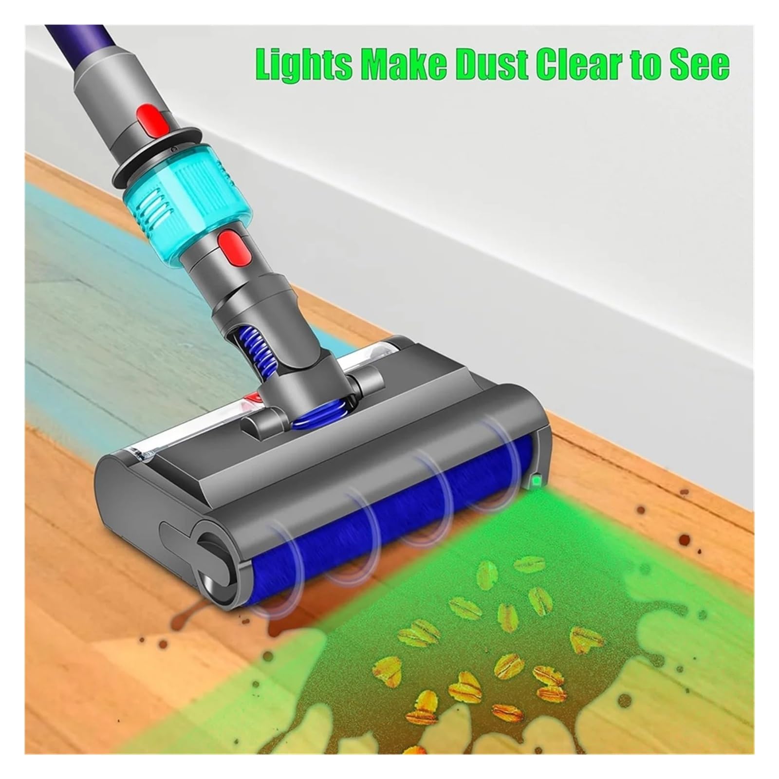Cabezal De Fregona Eléctrica Húmedo Y Seco Con Cepillo De Lavado, Compatible Con Dyson, Cepillo Lateral De Luz Verde V7 V8 V10 V11 V15