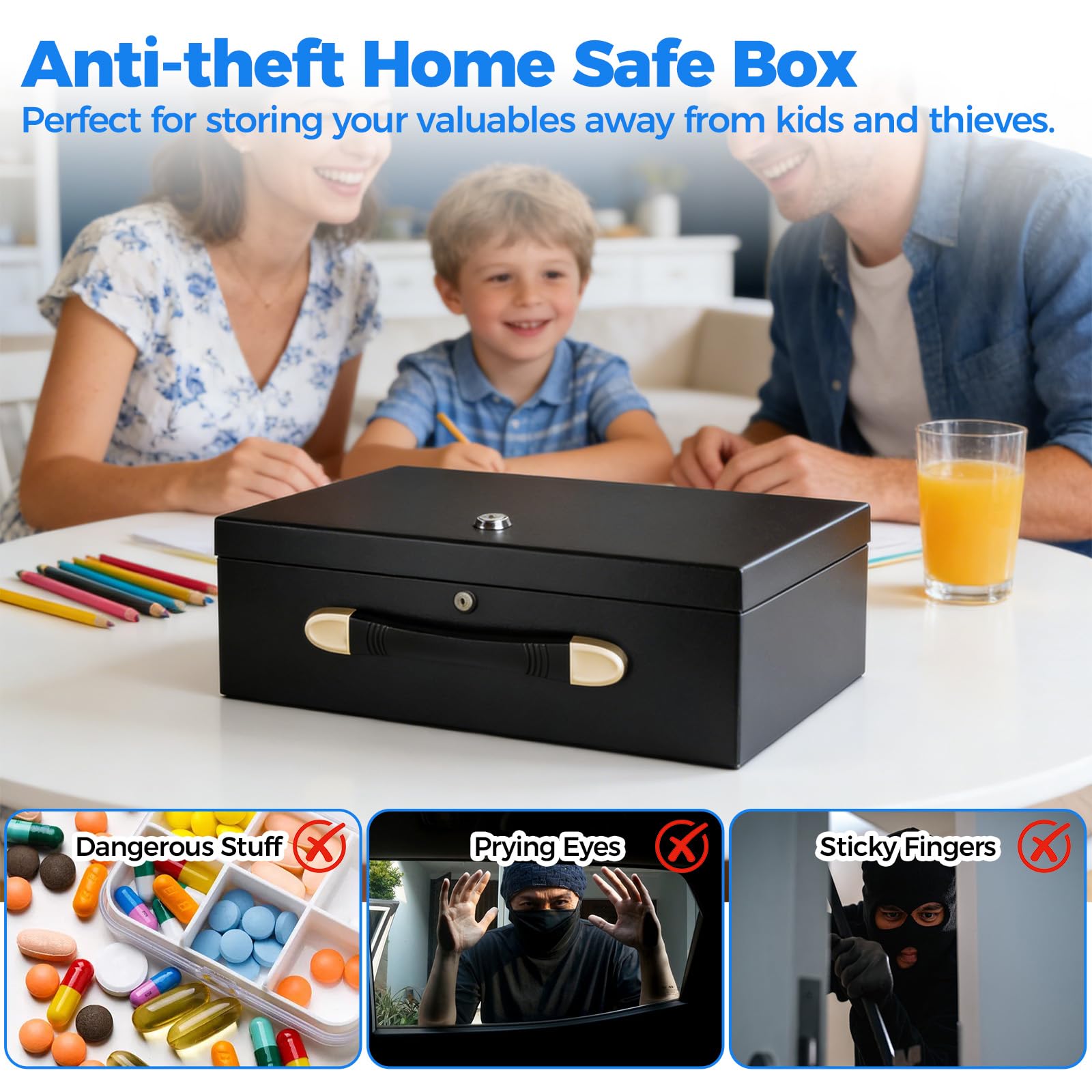Cassetta di sicurezza ignifuga piccola scatola portatile impermeabile per documenti con serratura a chiave Cassettiera antincendio e acqua Cassettiera di sicurezza in metallo per documenti, gioielli