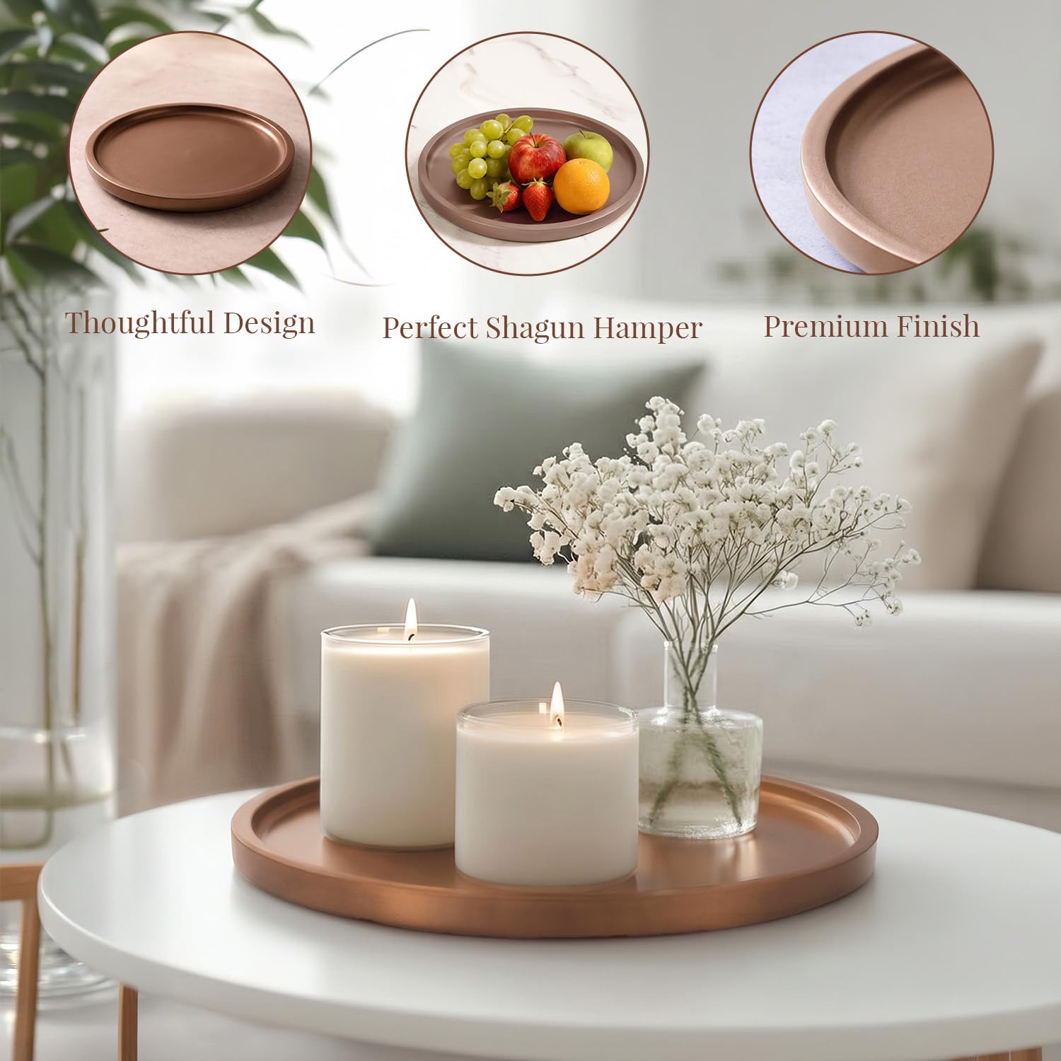 Copper Round Tray - Decorative Serving Tray -5