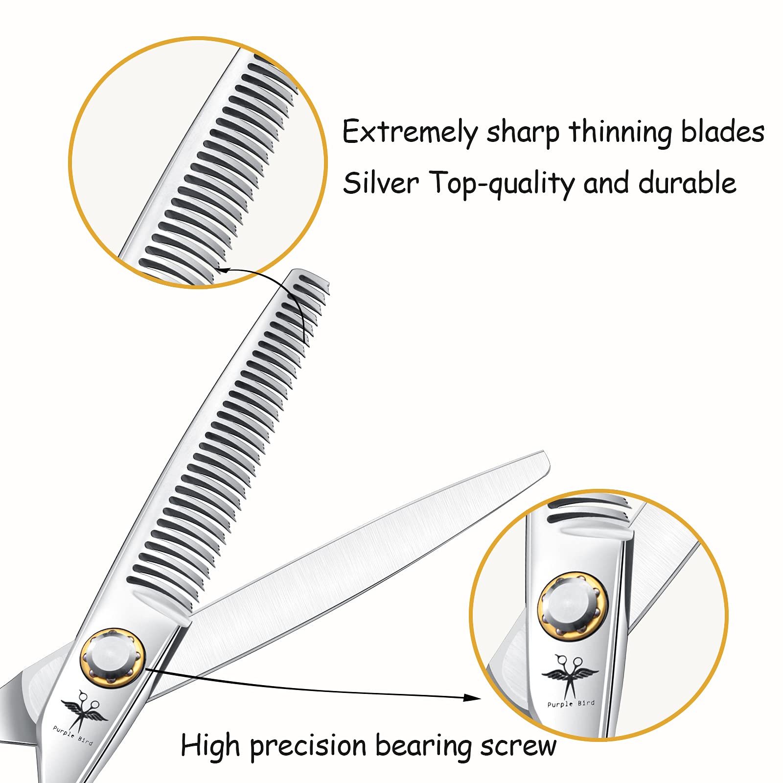 Ciseaux Coiffure Ddébutant Ciseaux Cheveux Professionnel Ciseaux Desepaississant Effileur Cheveux Taille 6 Pouces d'argent Acier Inoxydable Japonais 440c pour Coiffeur Etudiant Bébé Femme Homme