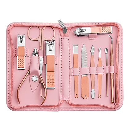 Manicure Pedicure Set - Nail Clippers Toenail Clippers Kit,manicure kit for women professional, Nail Care Kit with,Pink Travel Case, Set of 12