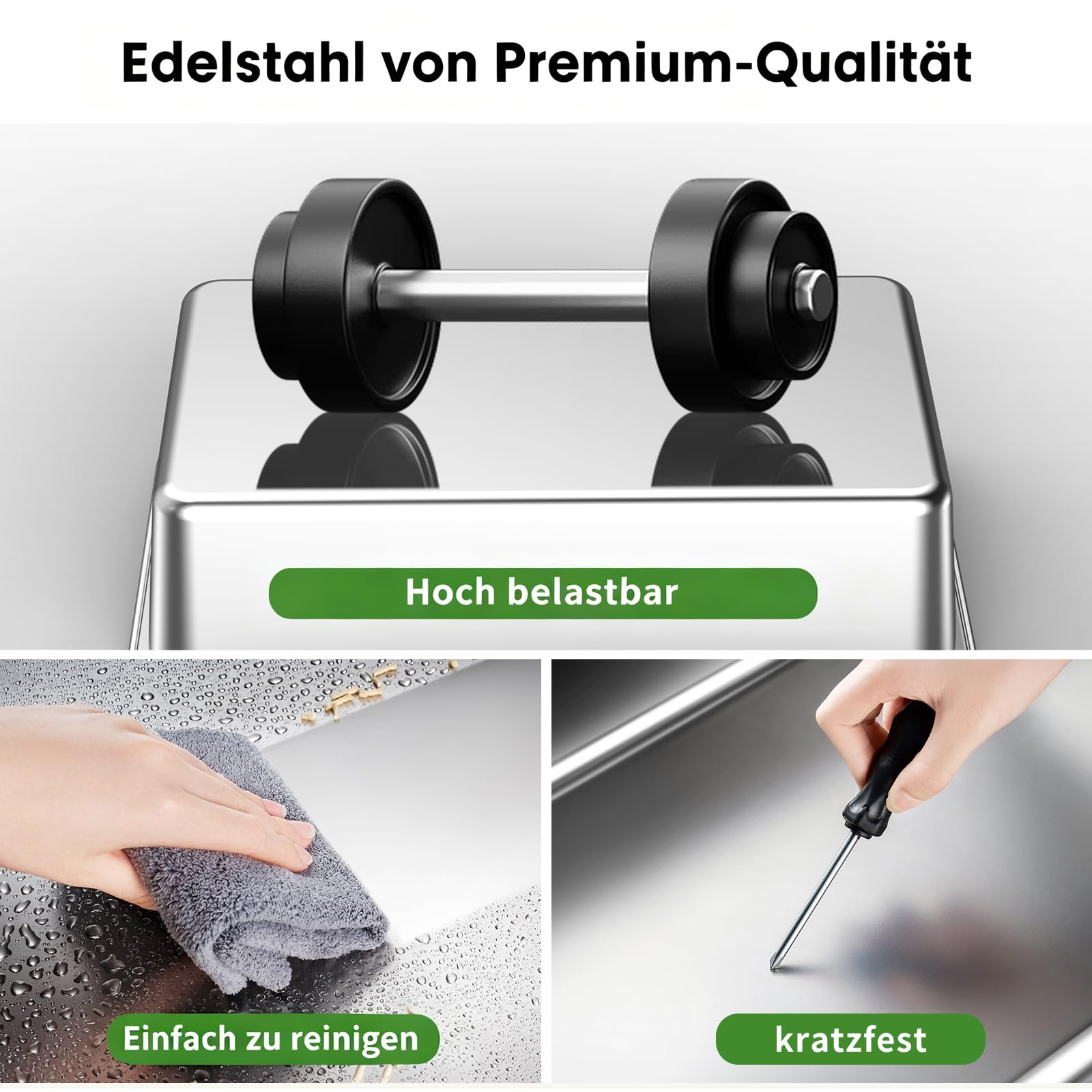 Edelstahl Offene Katzentoilette – extra große Katzentoilette mit hohen Seitenwänden für große Katzen, herausnehmbare Tiefe Wanne, inkl. Schaufel & Einstiegshilfe, Dunkelgrau, 2 Stück
