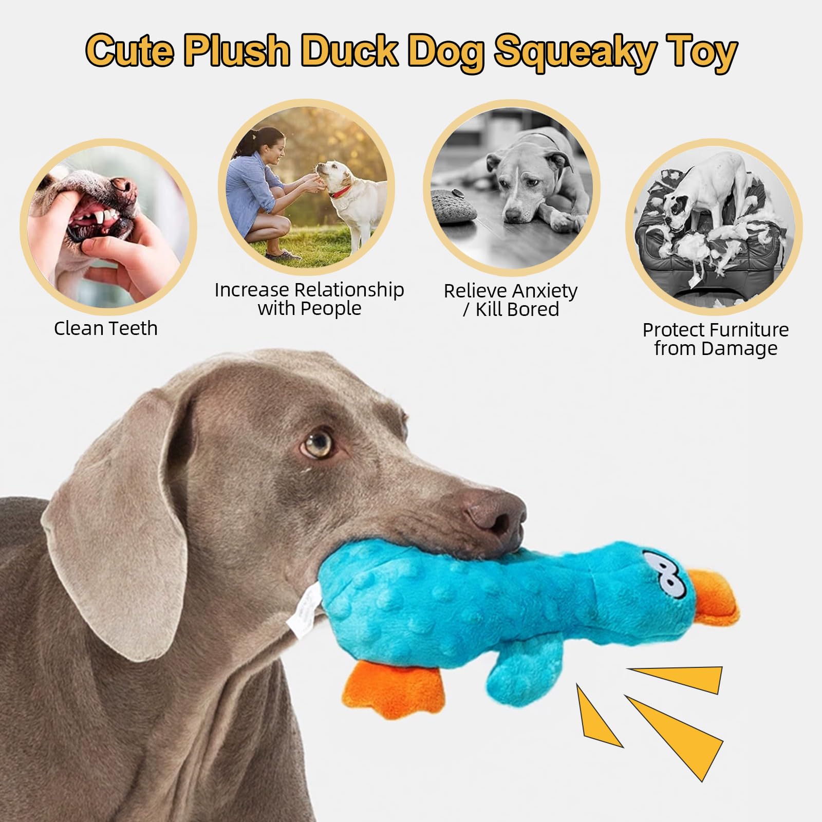 Quietschendes Hundespielzeug Ente, gefülltes Plüsch-Hundespielzeug für Welpen, interaktives Knisterente, Kauspielzeug für kleine und mittelgroße Hunde, um sie zu beschäftigen, 2 Stück