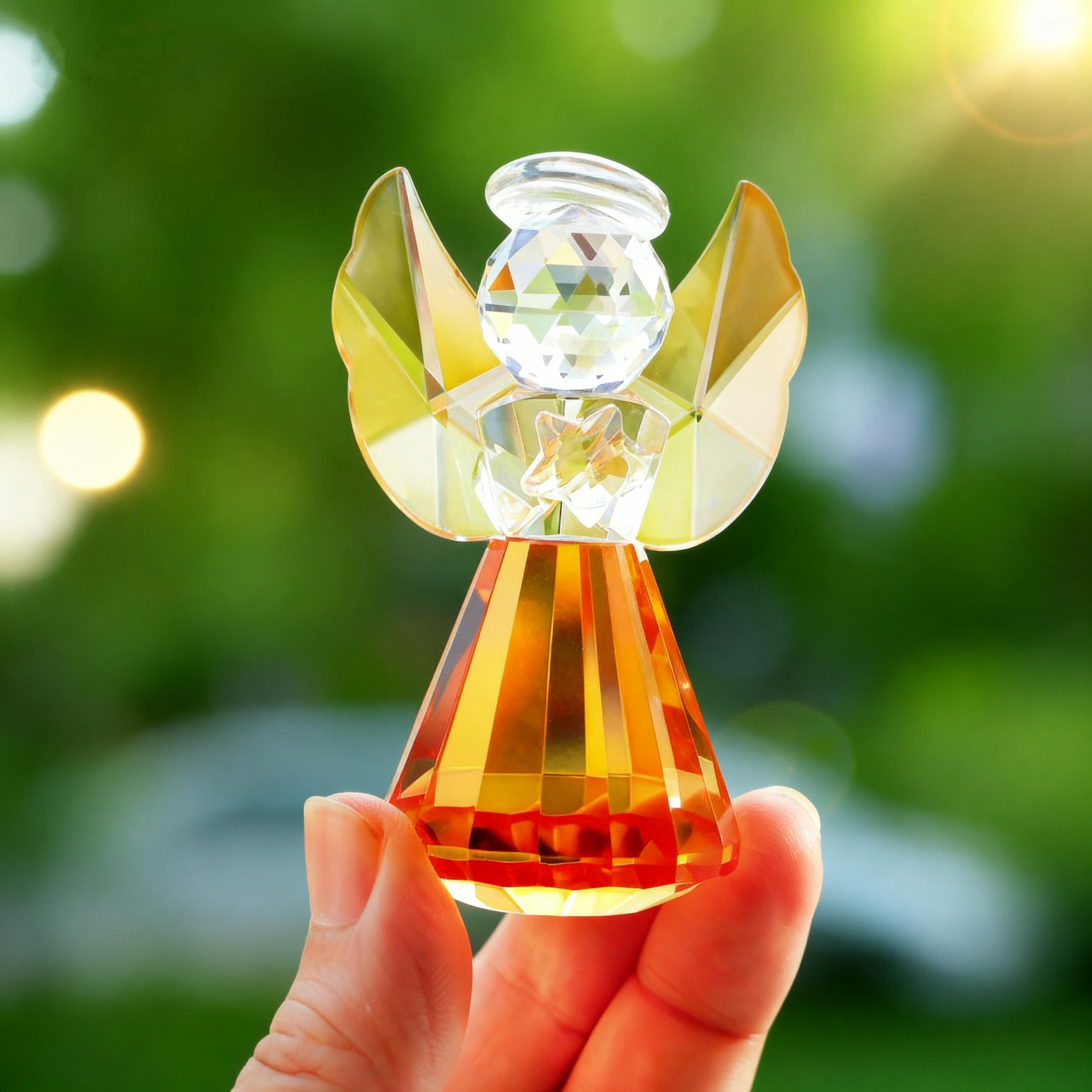 HDCRYSTALGIFTS 3.5inch Crystal Angel Figurines for Women, Champagne Guardian Angel Statue for Thanksgiving Christmas Home Decor Memorial Gifts