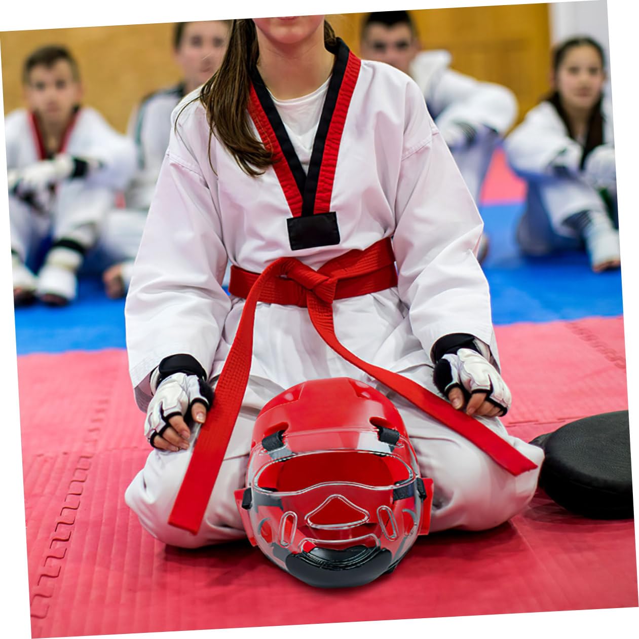 Maschera Protettiva per Viso in Plastica Temperata 2 Pezzi per Allenamento Karate e Taekwondo Protezione Completa e Vestibilità Confortevole