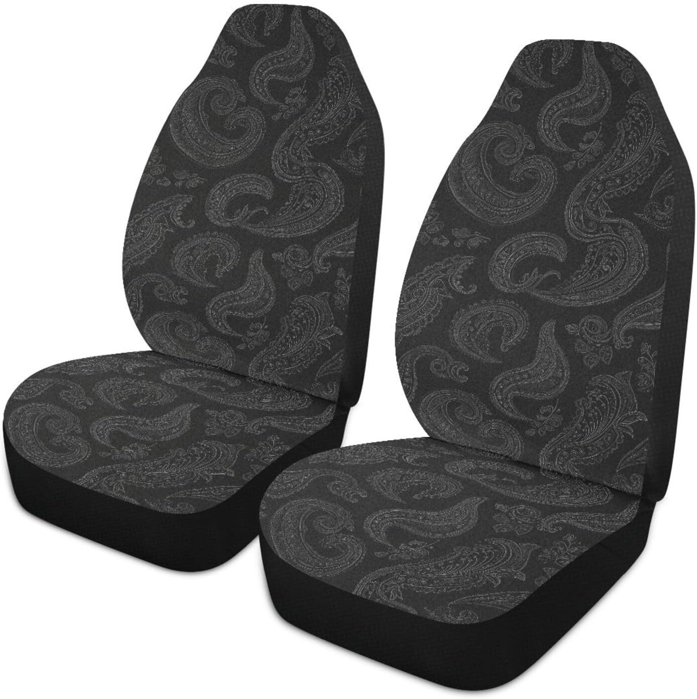 1PC Car Seat Cover Black Paisley Front Seat Cover Only Car Accessories Organizer Pocket for Auto SUV Truck