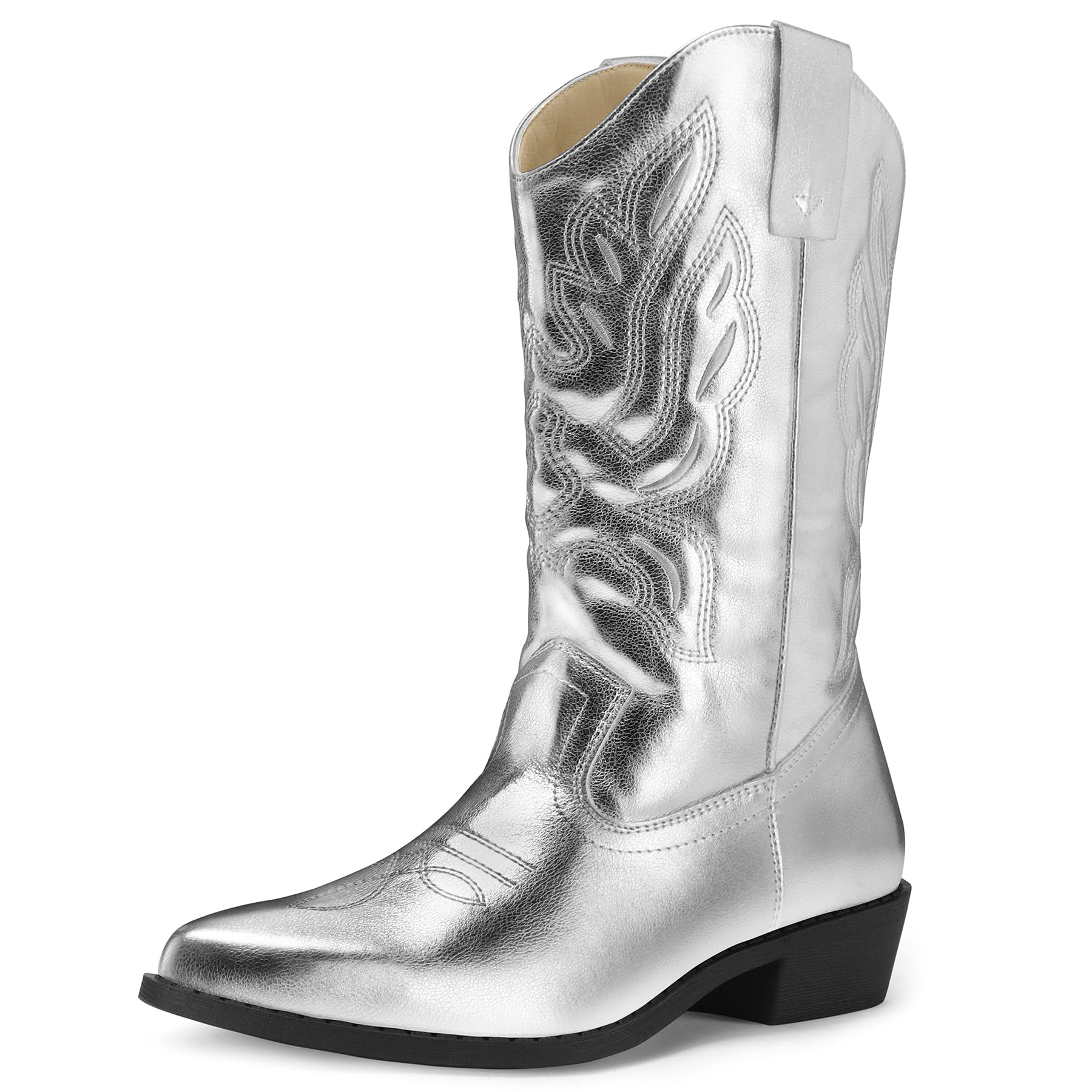 mysoft Women's Western Cowboy Boots Embroidered Mid-Calf Pointed Toe Cowgirl Boot