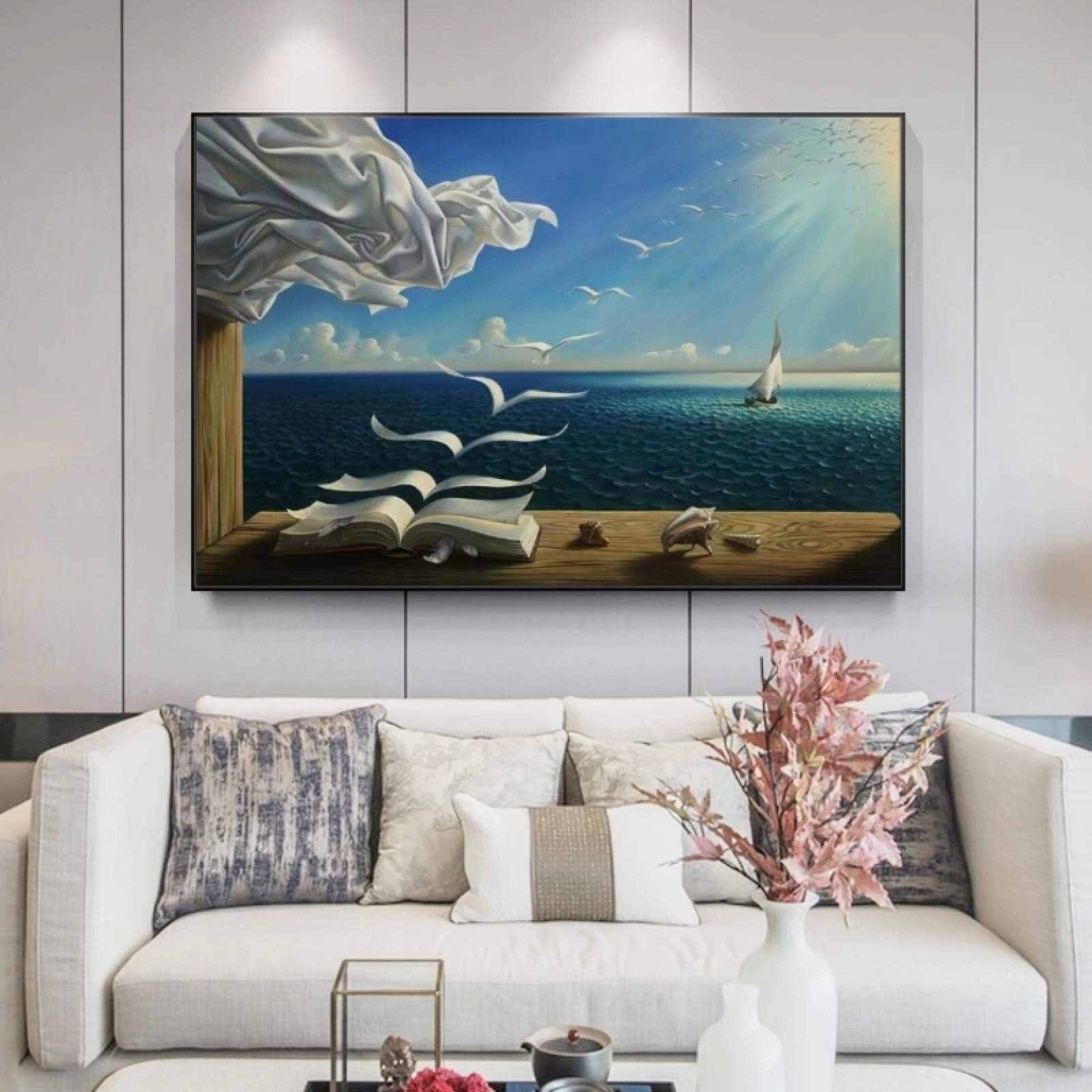 ZMFBHFBH Salvador Dali pittura a olio barca a vela murale su tela Surrealismo arte poster e stampe murale Quadri di grandi dimensioni decor 80x120cm (32x47in) Con cornice