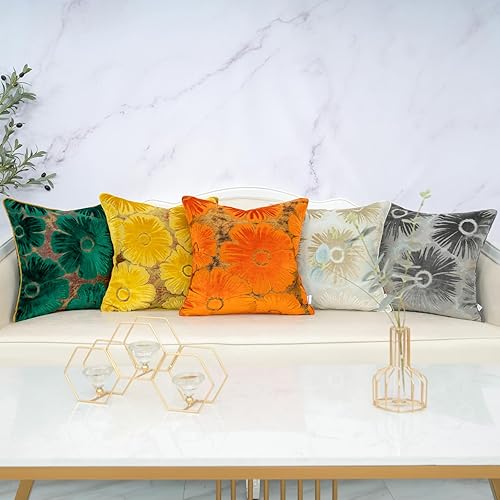 Miniatura 5 de Funda de cojín lumbar de terciopelo floral de granja amarilla, funda de cojín oblonga moderna de jacquard para sofá, dormitorio, sala de estar,