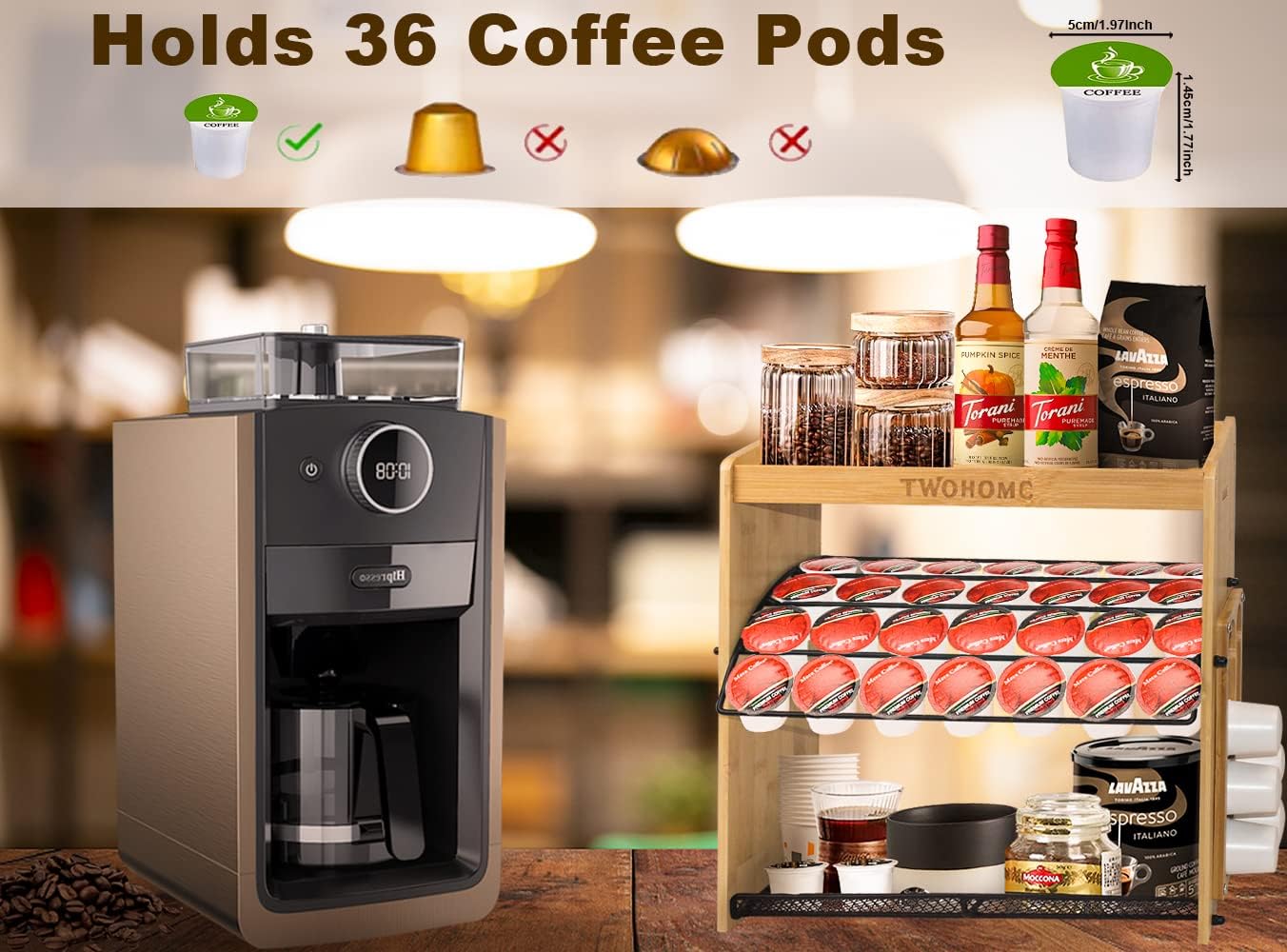 Twohomc K Cup Holder, Keurig Pod Holder - 36 Pods Large Capacity Coffee Bar Accessories, 3-Tier Bamboo Coffee Bar Organizer Save Space for Office or Home Kitchen Counter, Bar Table : Home & Kitchen