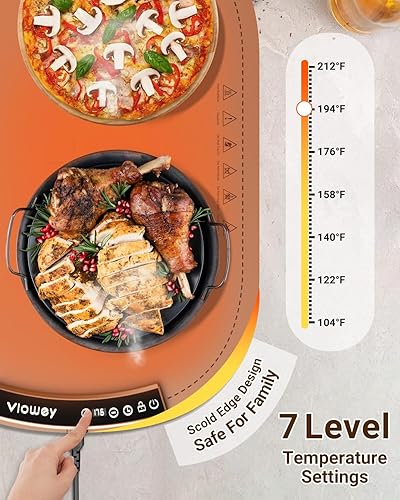 Miniatura 2 de Tapete de calentamiento de alimentos, bandeja de calentamiento eléctrica enrollable con 7 ajustes de temperatura y temporizador de 1 a 4 horas,