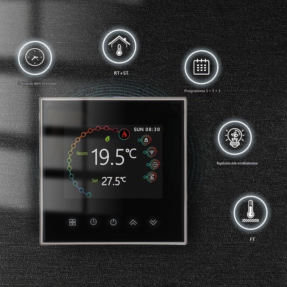 Wi-Fi Thermostat - Serie 2002 Termostato Programmabile | Touchscreen per Riscaldamento ad Acqua/Elettricità/Caldaia Compatibile con Alexa, Google Home e IFTTT