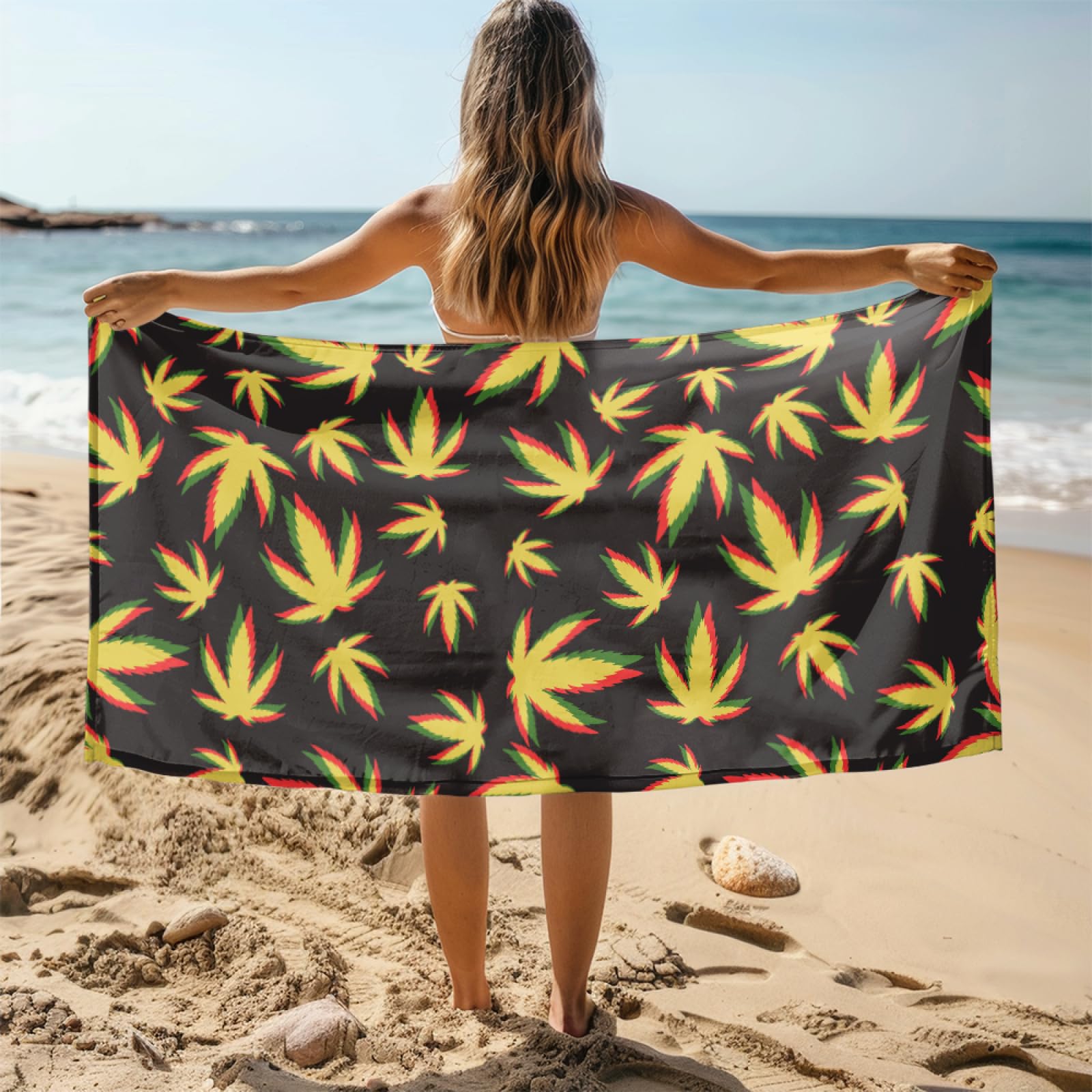 Telo Mare Microfibra 210x230 Arte Foglia Gialla Telo Spiaggia Grande Antisabbia,XXL Asciugamano Mare, Asciugatura Rapida, Stuoia Spiaggia Leggero E Portatile