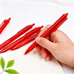 STATIONMATE Gel pen, 0.5mm ink pen, click pen, quick-drying ink pen, 10 pieces (Red shell and red refill)