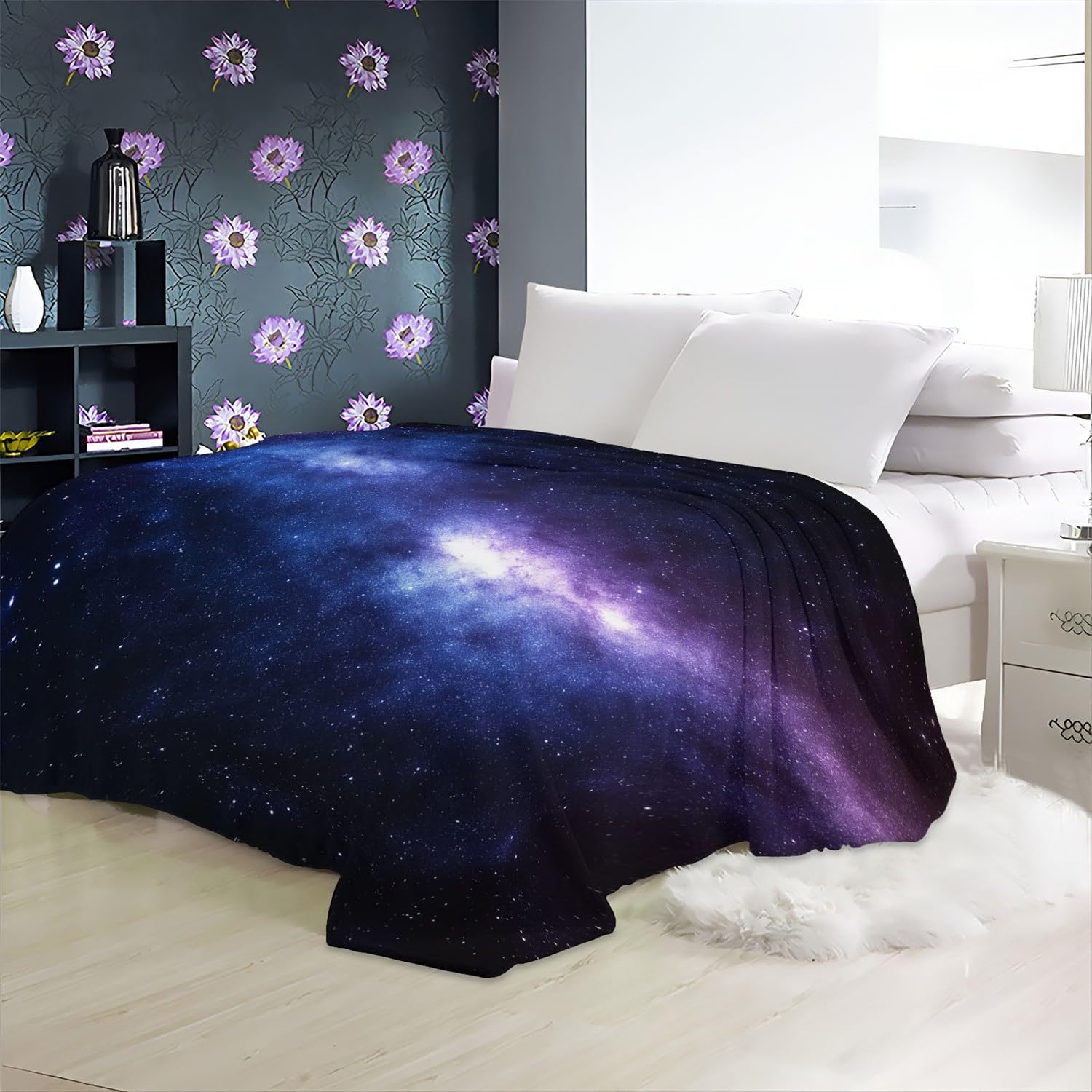 Manta Flannel Manta para Sofá 220 X 240 100% Microfibra Cielo Nocturno, Vía Láctea, pequeñas Estrellas Manta Invierno Calentitas para niños y Adultos Negro