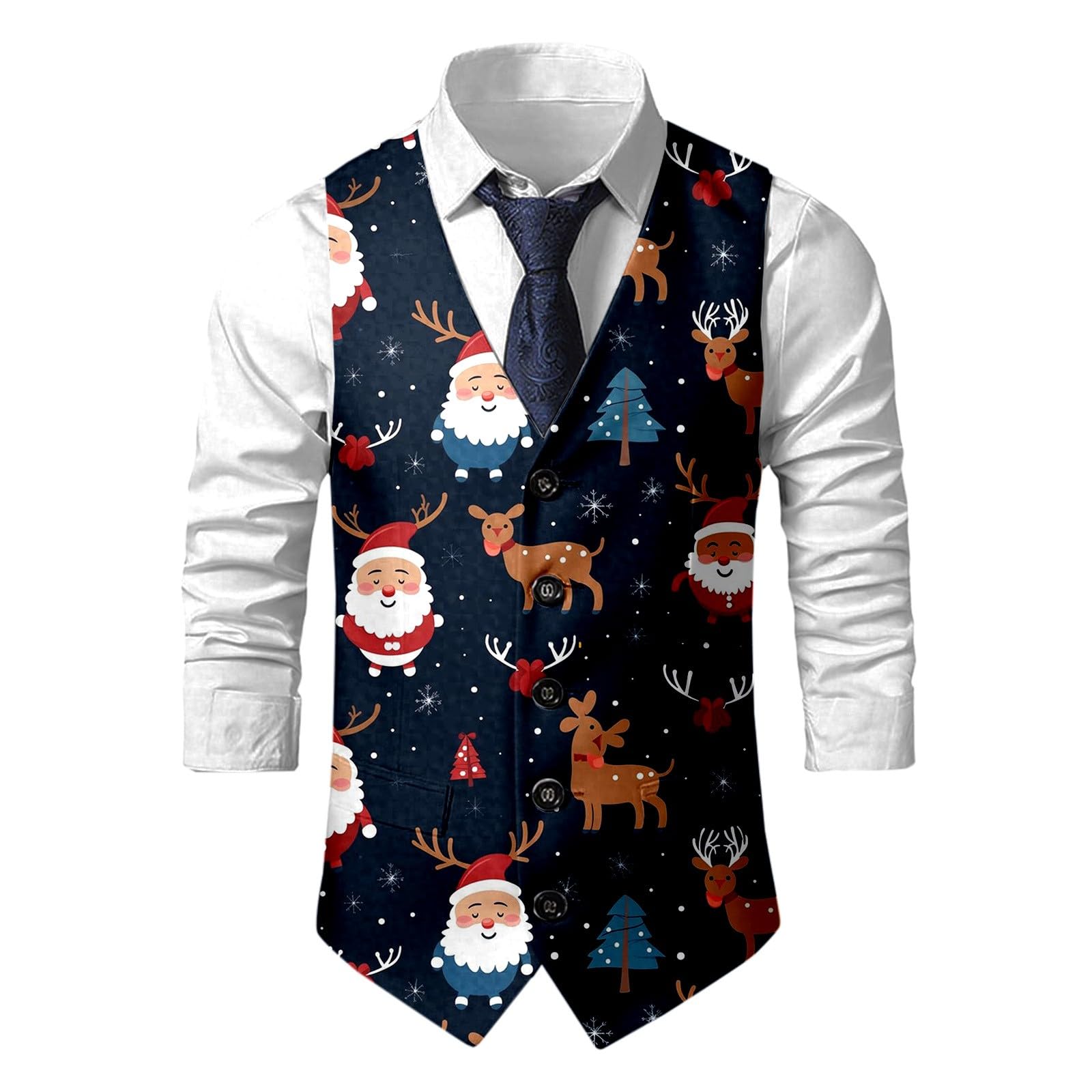Christmas Waistcoat Mens Christmas Suit Vest un Waistcoat Fun Xmas Festive Happy Xmas Waistcoats V Neck Sleeveless Slim Fit Party Costumes Party Dress Up Vest Suit