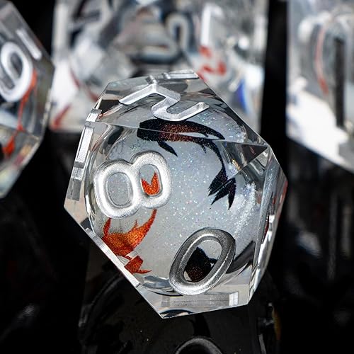 Miniatura 4 de ARUOHHA DND - Juego de dados de núcleo líquido con bordes afilados para Calabozos y Dragones, dados de resina RPG, dados poliédricos con temática