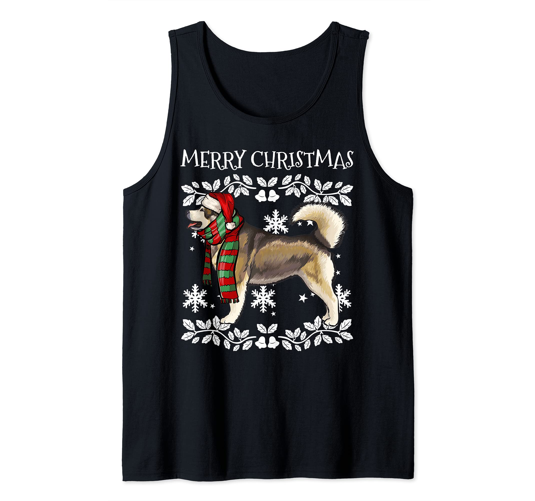 Merry Christmas Ornament Alaskan Malamute Xmas Santa Tank Top, Black