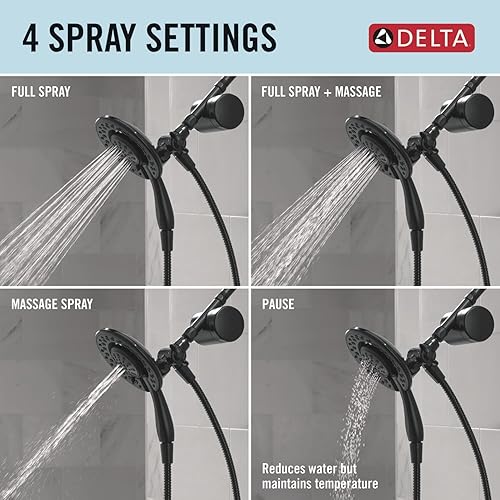 Miniatura 6 de Delta Grifo In2ition - Cabezal de ducha doble 2 en 1 de 4 ajustes con filtro de ducha estándar Clarifi y filtro, cabezal de ducha negro con filtro,