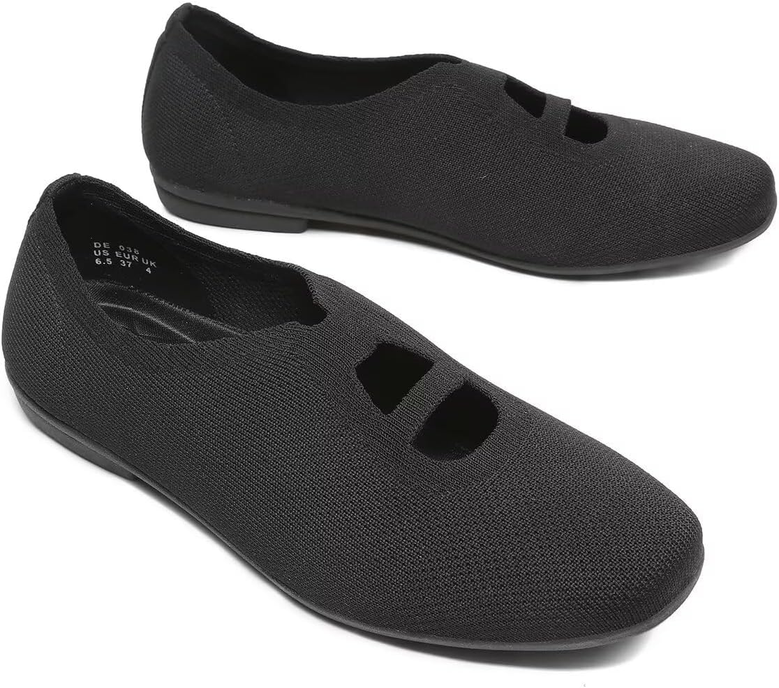 Women's Ballet Flat Knit Dressy Shoes Comfort Walking Work Slip-on Flats Ballerina Office Driving Shoes Low Wedge