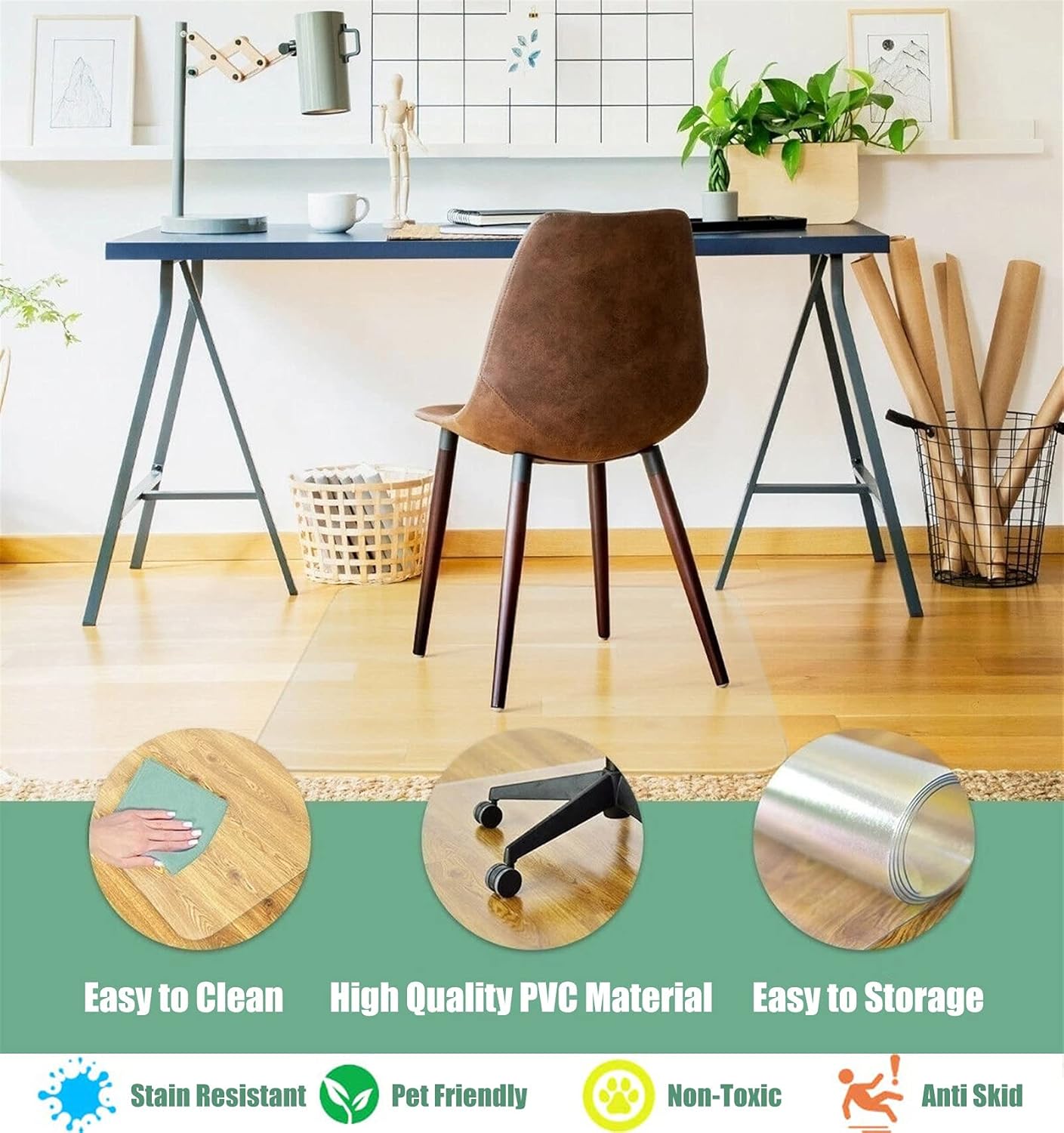 Rectangular Transparent PVC Vinyl Plastic Computer Desk Chair Mat,32 40 48 56 64 72 80 88 96 104 112 120 128 136 144 152 inch Large Clear Hardwood Floor Protector(100cmX240cm/.40"X96")