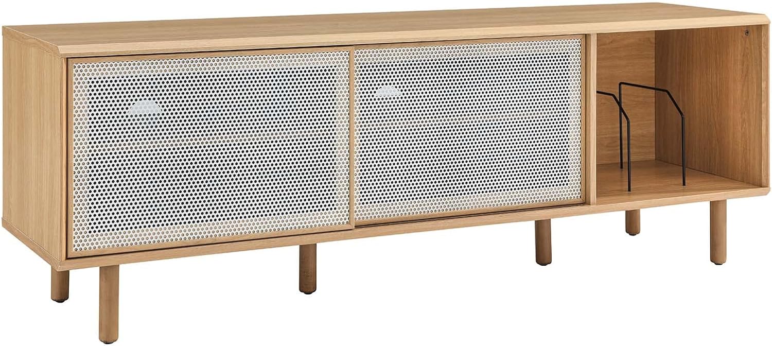 Modway Kurtis MDF Particleboard TV and Record Stand for TVs up to 65" in Oak