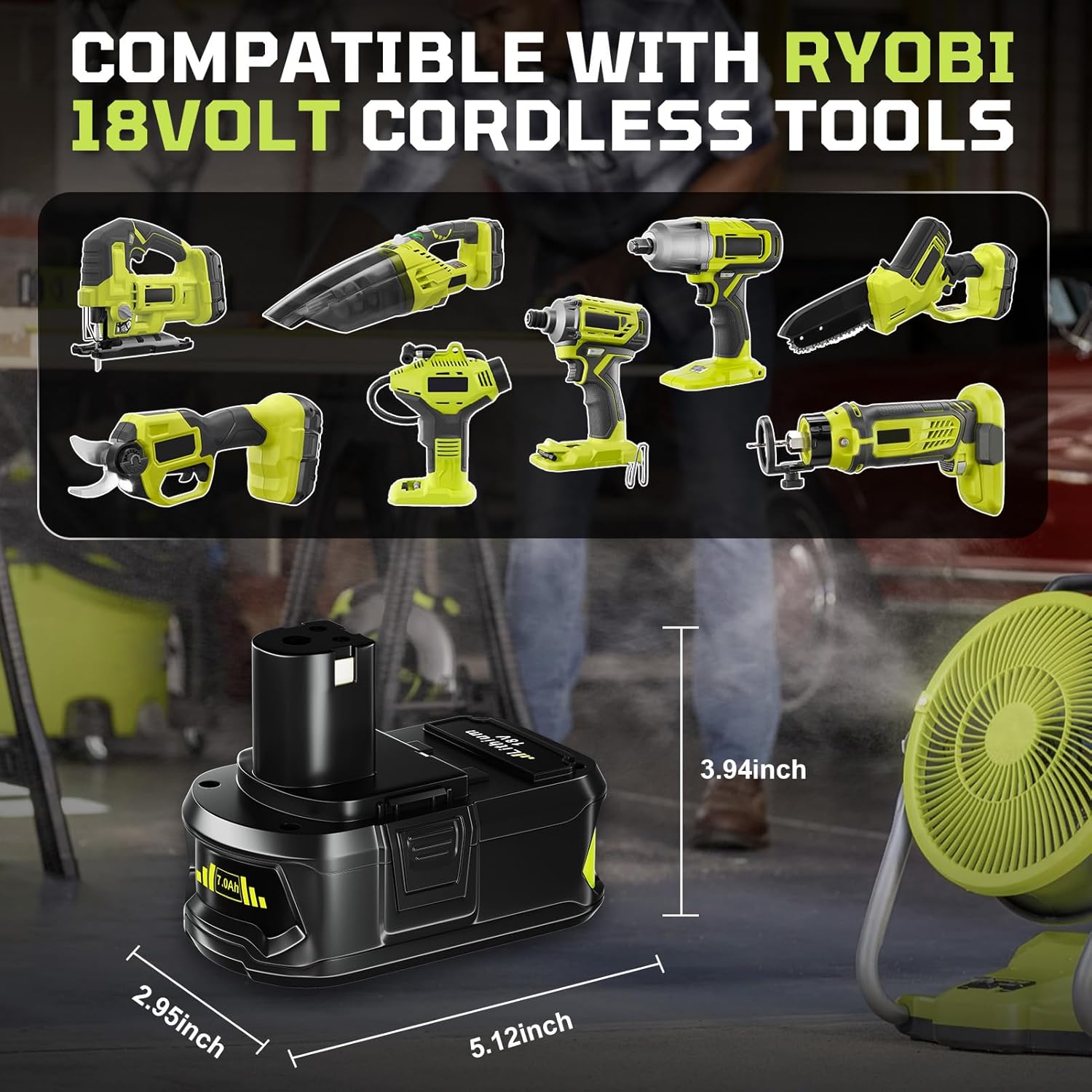 Masione 8Pack 7.0Ah 18V P108 Lithium-ion Replacement for Ryobi 18v Battery Compatible with Ryobi Battery 18V P102 P103 P104 P105 P107 P108 P109 Cordless Tools