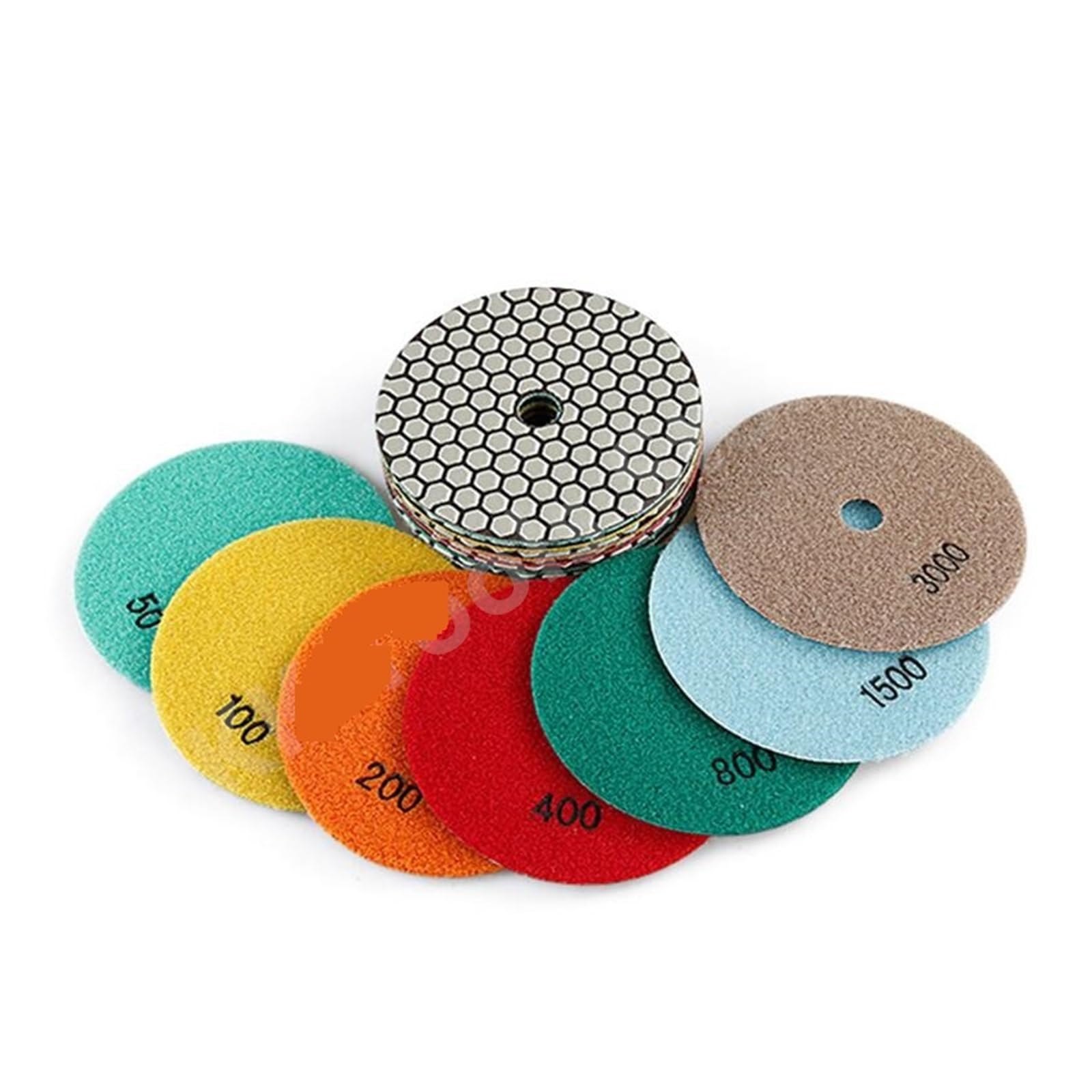 Juego de 7 almohadillas de pulido de diamante de 5/6 pulgadas, disco de lijado en seco, disco de amolado para mármol, granito, láminas de pulido, herramientas de amolado (7 unidades de 5 pulgadas, 100