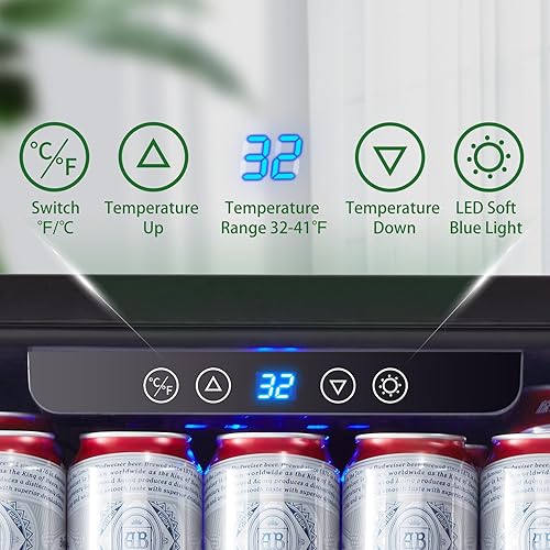 Miniatura 5 de Kalamera Refrigerador de bebidas, enfriador de bebidas de 24 pulgadas debajo del mostrador para 154 latas, rango de temperatura de 32 a 41 ,